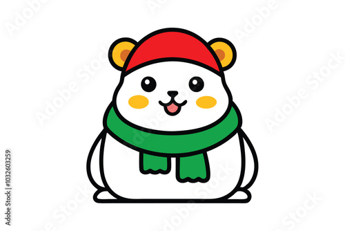 Festive Hamster Outline Vector Illustration with Santa Hat and Scarf