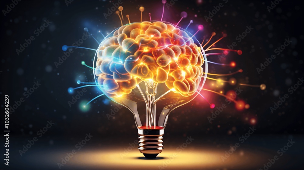 Creative Brain Concept with Light Bulb Design Creative Brain Concept with Light Bulb Design