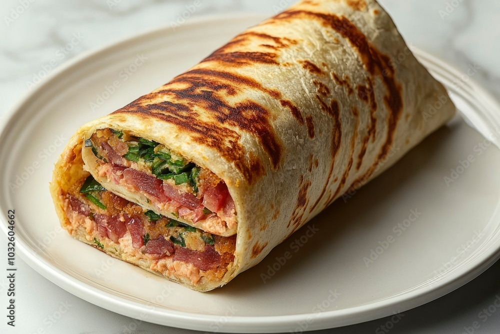 Grilled Tortilla Wrap Filled with Tuna Salad and Greens Grilled Tortilla Wrap Filled with Tuna Salad and Greens
