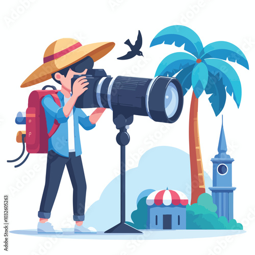 a cameraman is taking photo vector