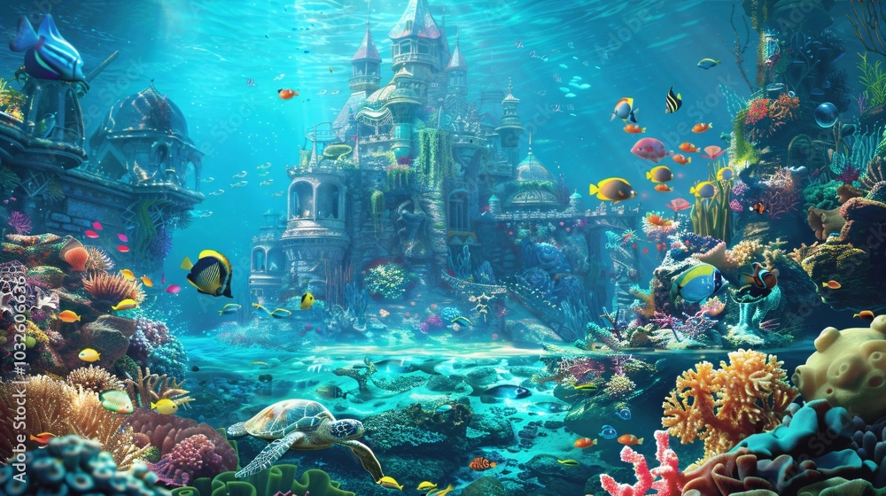 Obraz premium Vibrant Underwater Scene with Coral and Marine Life