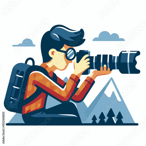 a cameraman is taking photo vector
