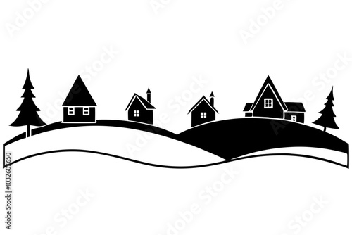 Christmas Village Silhouette | isolated vector silhouette illustration on white background