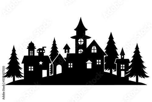 Christmas Village Silhouette | isolated vector silhouette illustration on white background