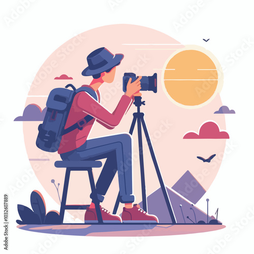 a cameraman is taking photo vector