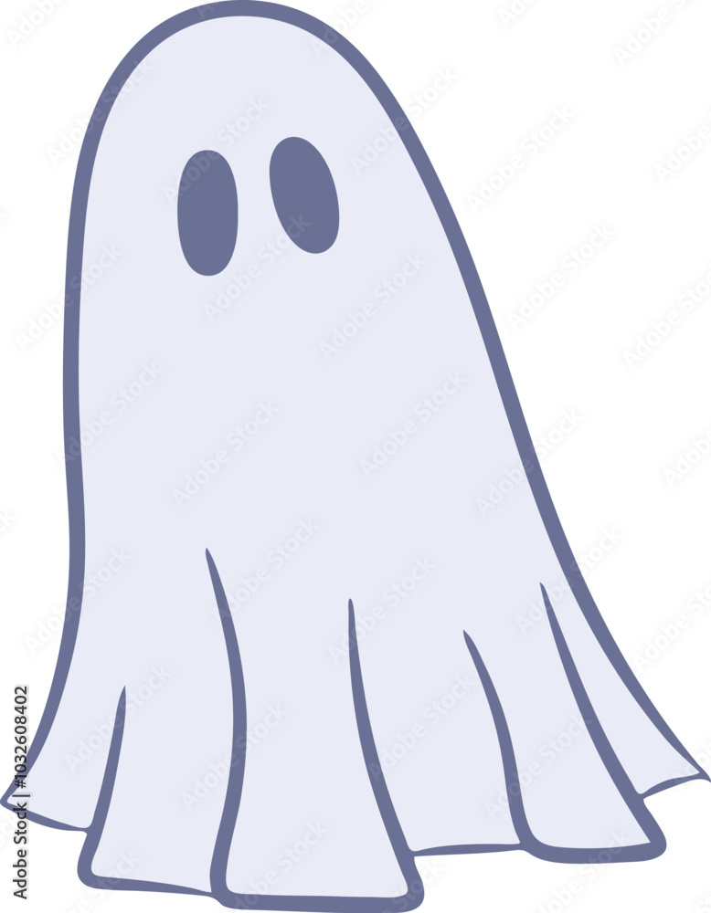 Obraz premium Simple cartoon flat hand drawn ghost. Spooky Halloween symbol icon.