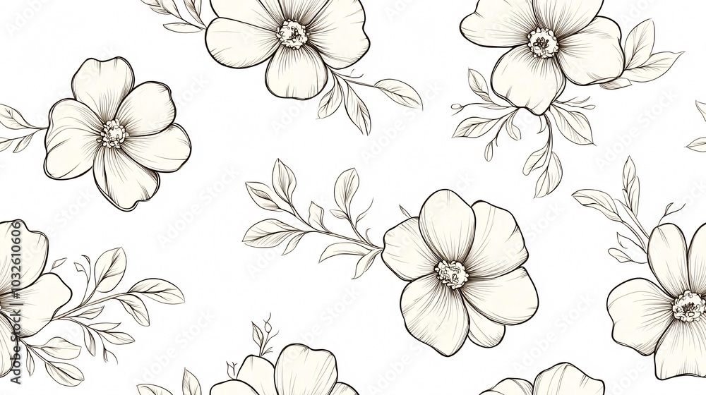 Intricate Botanical Floral Pattern in Elegant Monochrome Design Intricate Botanical Floral Pattern in Elegant Monochrome Design