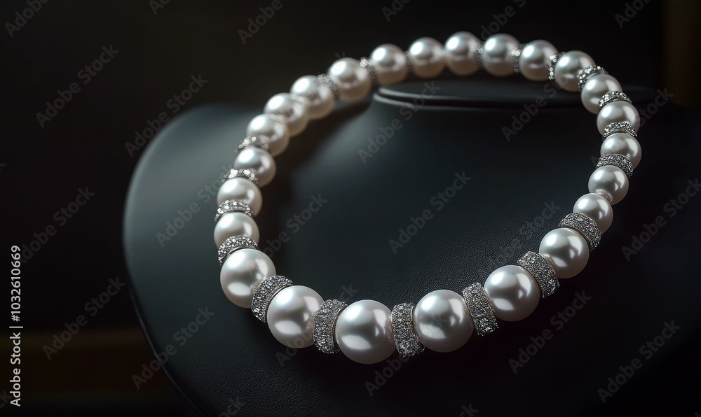 White pearl necklace on black background. White pearl necklace on black background.