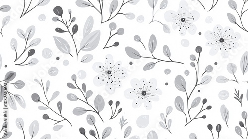 Elegant Monochrome Floral Pattern with Intricate Botanical Elements