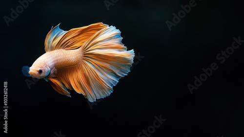 A vibrant betta fish gracefully swimming against a dark background.