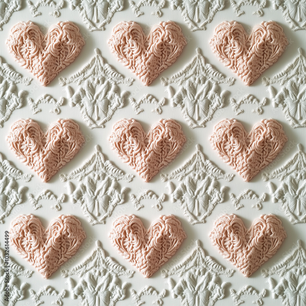Obraz premium Textured heart designs with intricate patterns for Valentine's Day decor