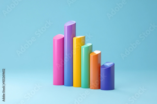 Colorful bar chart on blue background.