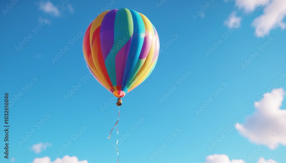 Obraz premium A colorful inflate balloon floats against a blue sky, bringing a sense of joy and celebration to any occasion, Generative AI