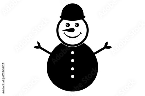 Smiling snowman | isolated vector silhouette illustration on white background