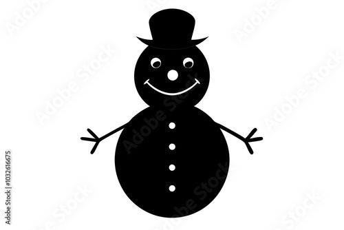 Smiling snowman | isolated vector silhouette illustration on white background