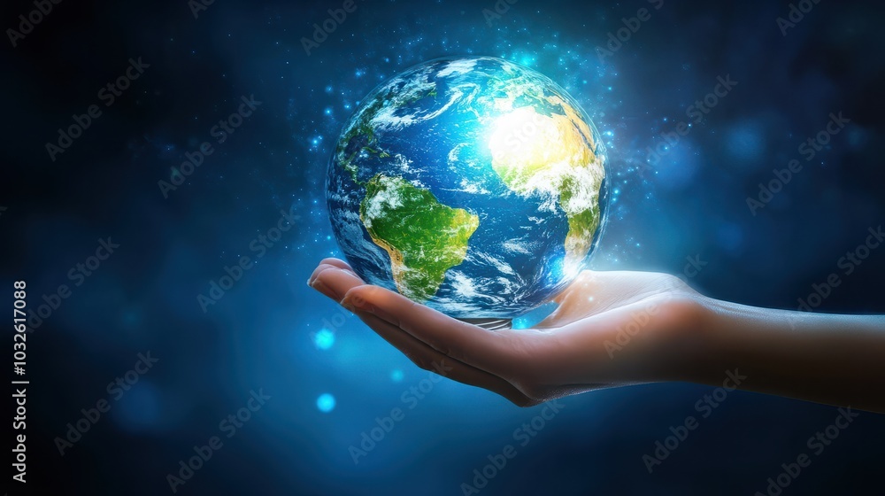 Hand holding light bulb in front of global, show the world's consumption with icons energy sources for renewable, Ecology concept. Hand holding light bulb in front of global, show the world's consumption with icons energy sources for renewable, Ecology concept.