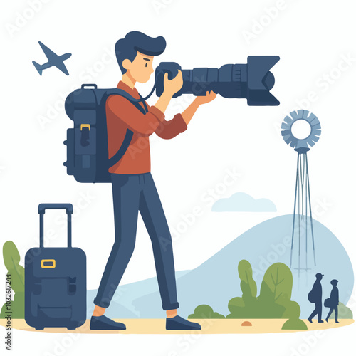 a cameraman is taking photo vector