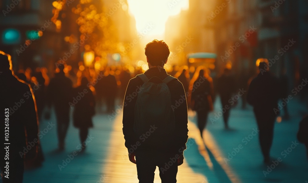 Silhouette of a person with a backpack walking through a Silhouette of a person with a backpack walking through a