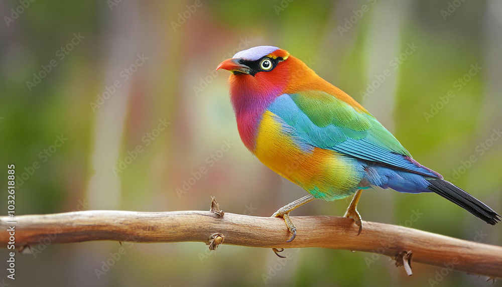 Bright bird on thin tree branch Bright bird on thin tree branch