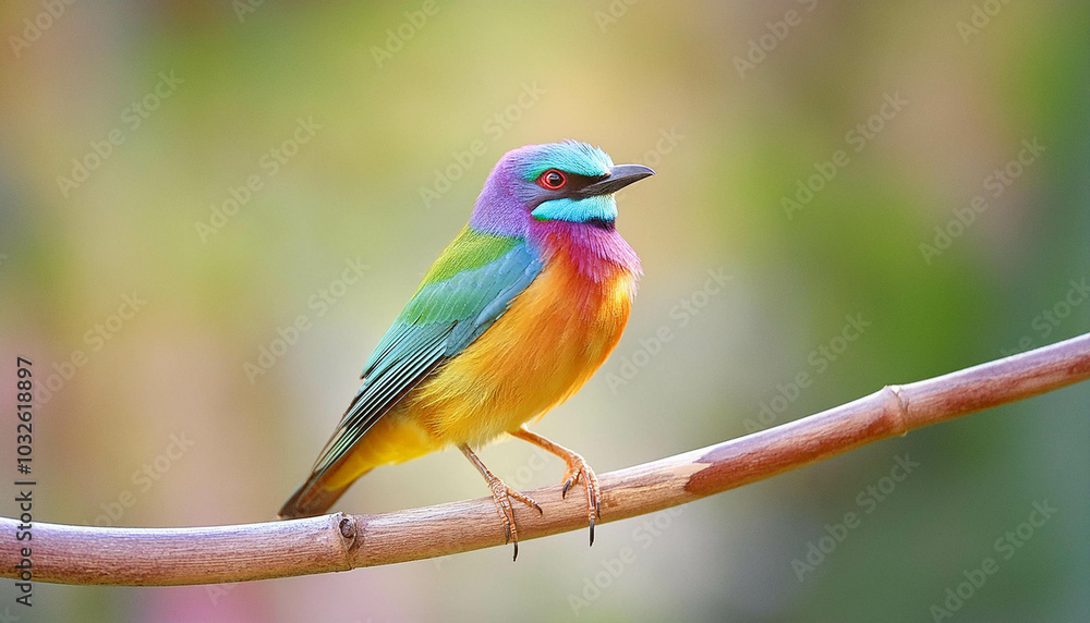 Obraz premium Bright bird on thin tree branch