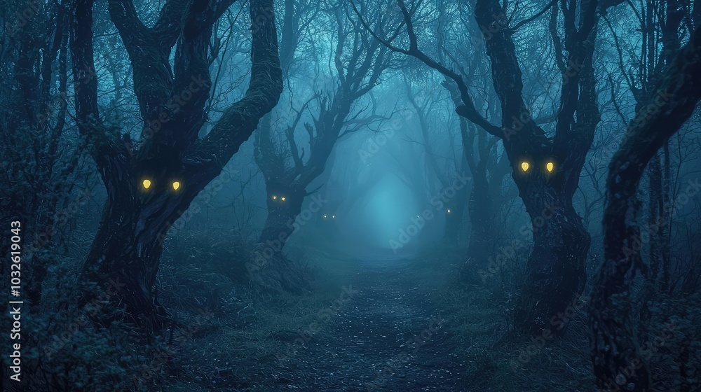 Enchanted Dark Forest with Glowing Eyes Enchanted Dark Forest with Glowing Eyes