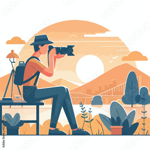 a cameraman is taking photo vector