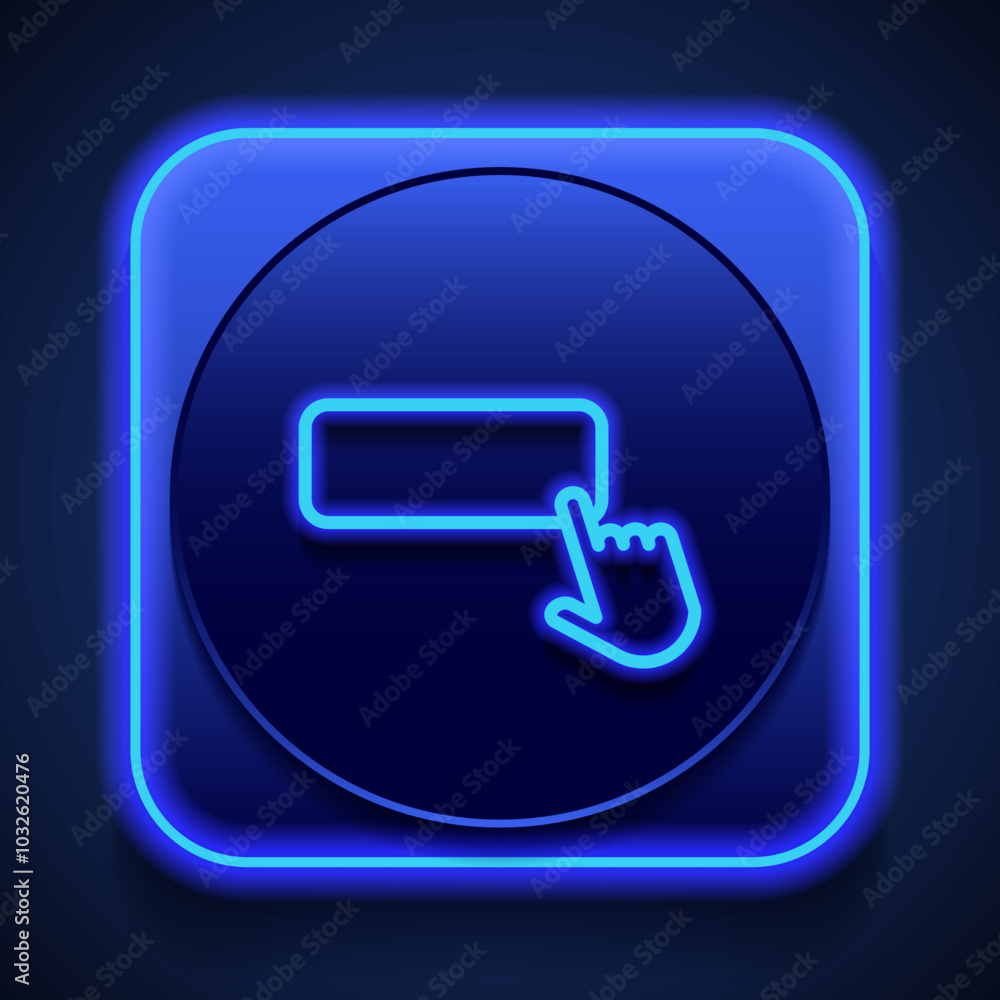 Choice, button, finger icon vector. Flat design. Blue neon style on button. With shadow Choice, button, finger icon vector. Flat design. Blue neon style on button. With shadow