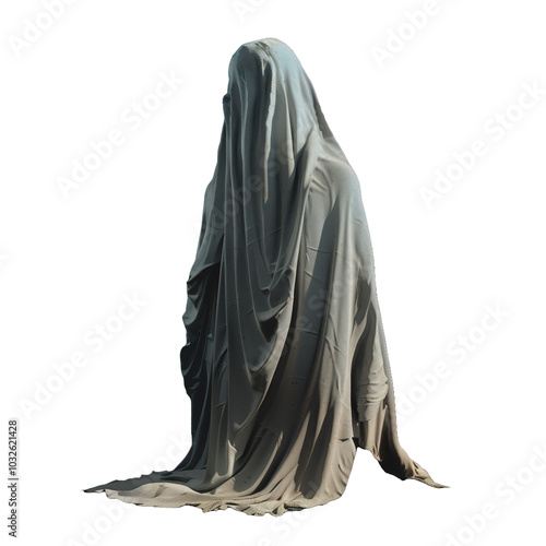 Mysterious Ghost Silhouette Covered in Fabric, Transparent Background - Made with Generative AI photo