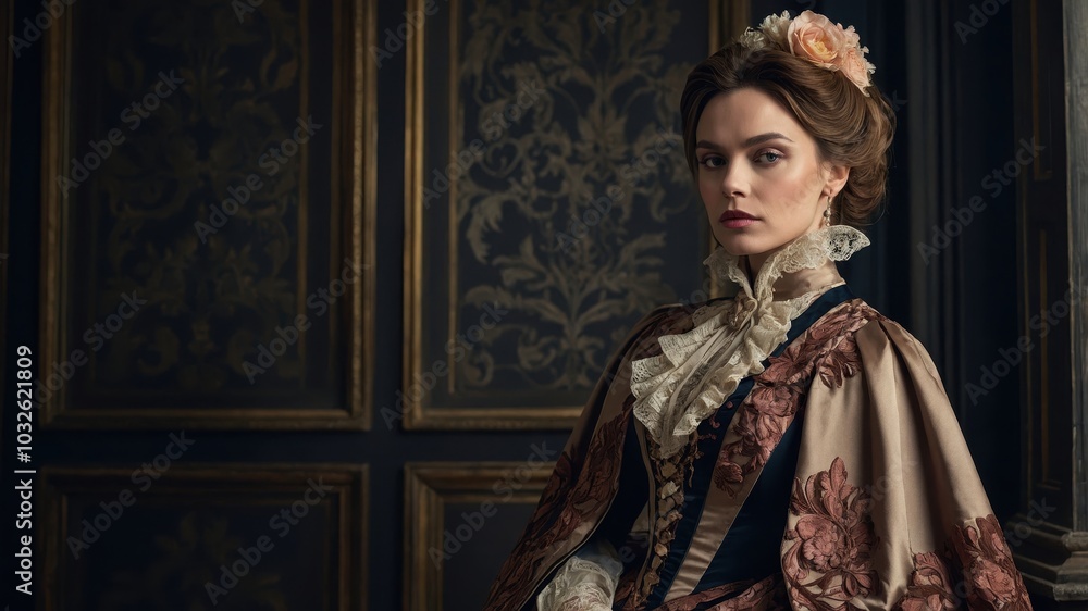 Fototapeta premium Woman in vintage clothes. Popular vintage style