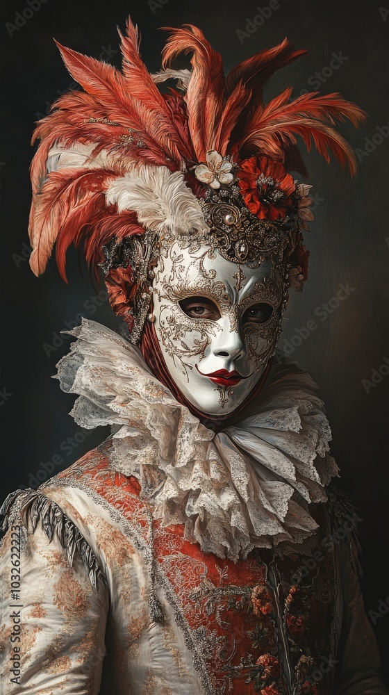 A portrait of a person wearing a Venetian mask A portrait of a person wearing a Venetian mask