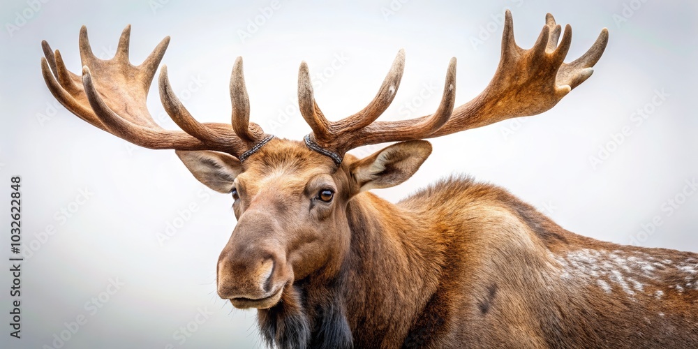 Majestic Moose Standing Against White Background Majestic Moose Standing Against White Background