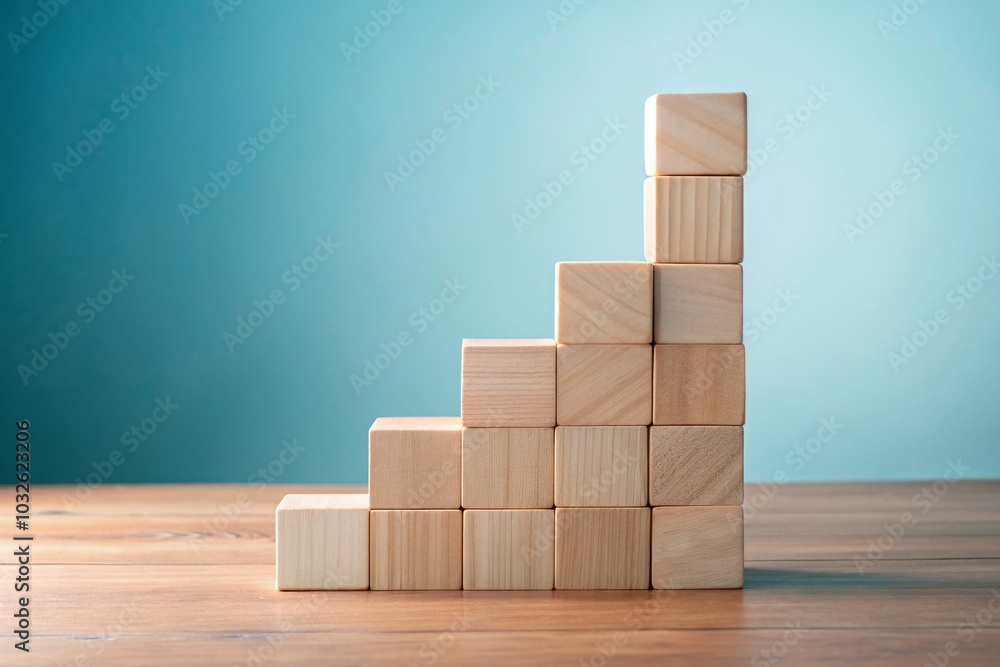 Wooden Blocks Growth Concept on Soft Gradient Background Wooden Blocks Growth Concept on Soft Gradient Background