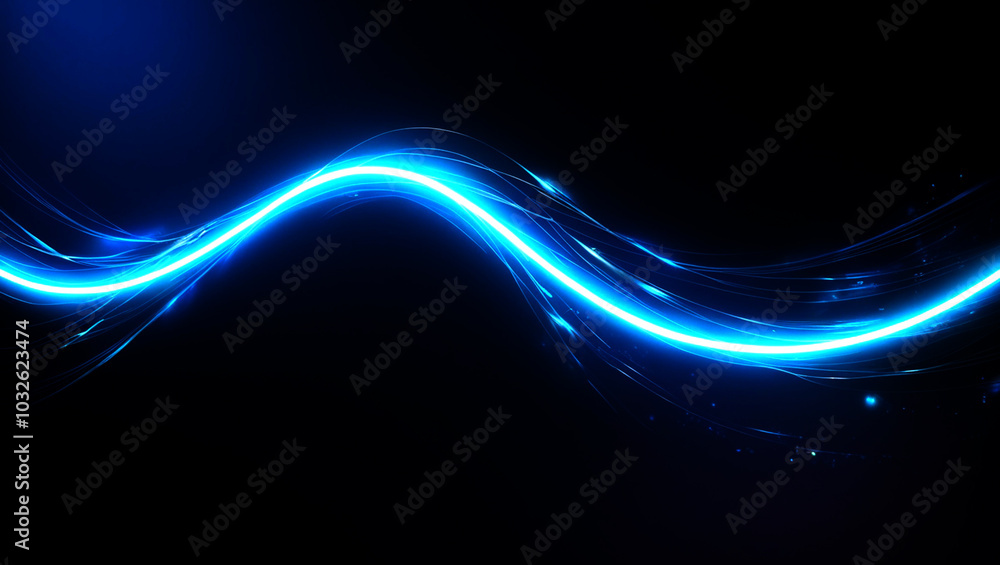 Abstract blue light waves on a dark background. Neon blue high-speed light motion effect. Data transfer concept with abstract line art Abstract blue light waves on a dark background. Neon blue high-speed light motion effect. Data transfer concept with abstract line art