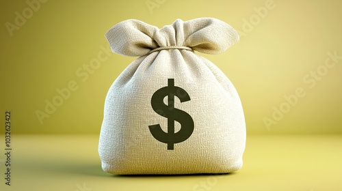 A beige sack with a dollar sign symbol, set against a gradient background 
