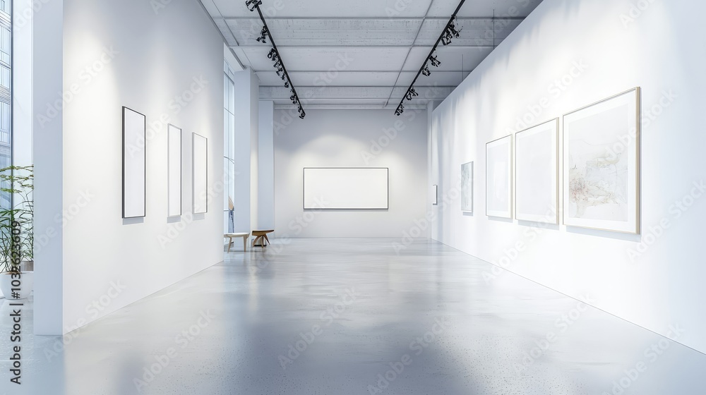 Minimalist Art Gallery with White Walls and Artwork Minimalist Art Gallery with White Walls and Artwork