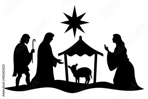 Nativity Scene Silhouette | isolated vector silhouette illustration on white background