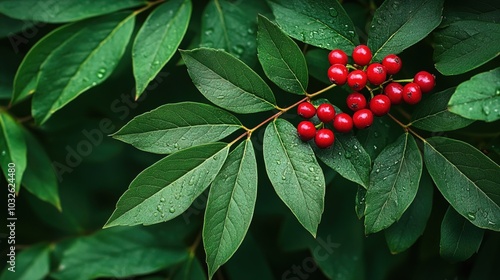 Green Leaves And Rowan Berries Background