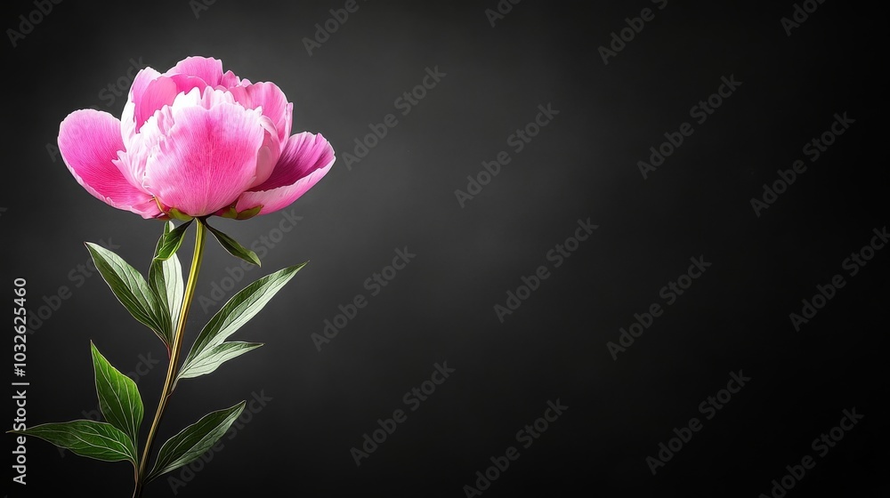 A vibrant peony stands alone its lush petals glowing softly in the dim light A vibrant peony stands alone its lush petals glowing softly in the dim light