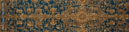 A vibrant fabric pattern adorned with intricate gold accents, creating a sumptuous and lavish aesthetic, perfect for upscale events, Generative AI