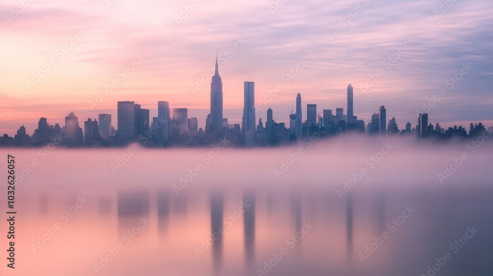 Foggy Cityscape at Sunrise AI Generated Foggy Cityscape at Sunrise AI Generated