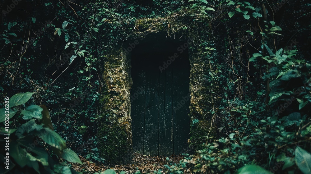 Mysterious Ancient Doorway in a Forest Setting Mysterious Ancient Doorway in a Forest Setting