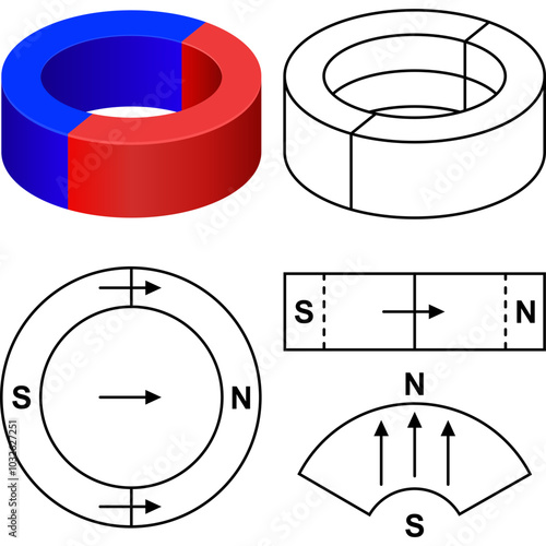 A diametrically magnetized magnet. The magnetic poles of a permanent magnet  are aligned across the diameter of the magnet. The north and south poles are located on opposite sides.