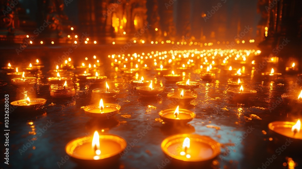 Indian temple with diyas and lights for Diwali Indian temple with diyas and lights for Diwali