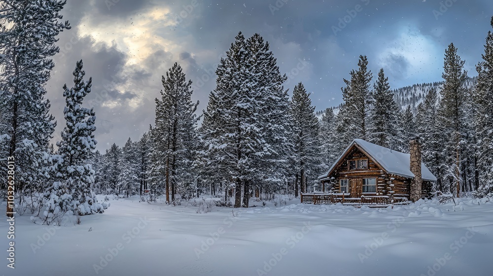 Serene Cabin Surrounded by Snowy Forest Serene Cabin Surrounded by Snowy Forest