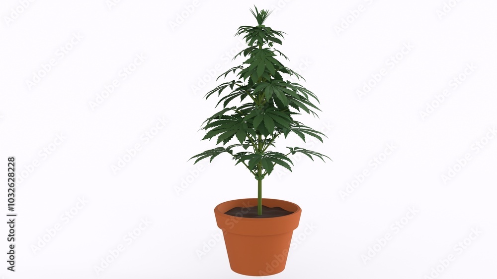 cannabis plant in pot with white background cannabis plant in pot with white background