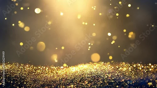 Golden bokeh lights on a warm, festive background with soft sparkles