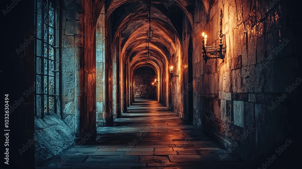 Obraz premium Mysterious Corridor in an Ancient Castle