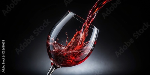 Glorious Red Wine Poured into Glass on Black Background