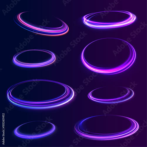 Light arc in neon colors, in the form of a turn and a zigzag. Creative vector illustration of flying cosmic meteor, planetoid, comet, fireball isolated on transparent background.