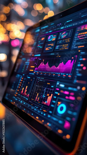 Digital dashboard showcasing data analysis and business intelligence in a modern corporate environment.